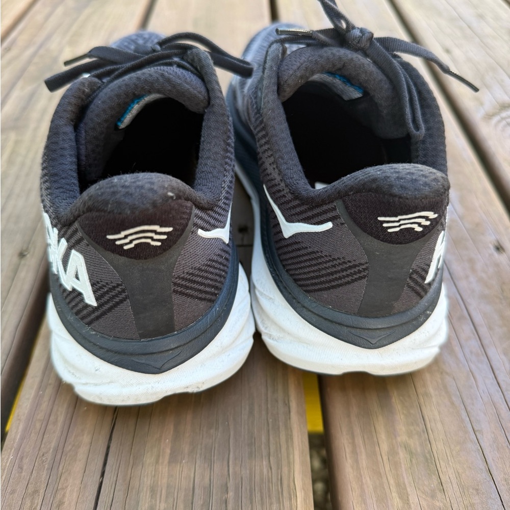 Hoka Clifton 9 Black and White Athletic Shoes - Picture 4 of 10